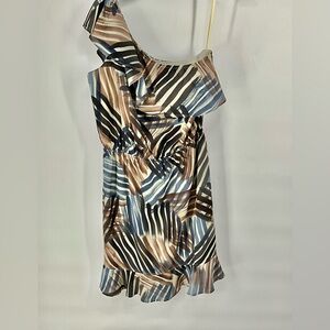 Banana Republic One-Shoulder Dress in Blue and Brown Stripes 4